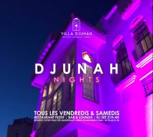 Djunah Nights image for weekend party nights at Villa Djunah, bar restaurant and gardens Juan les pins