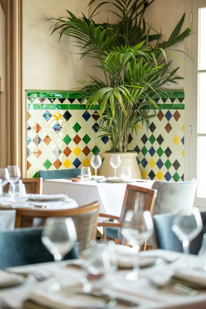 Mediterranean ceramic tiles at Villa Djunah, Juan-les-Pins restaurant